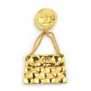 CHANEL Authentic Gold Logo Brooch